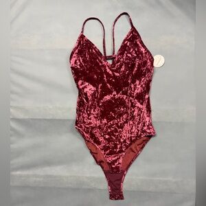 Velvet Burgundy Bodysuit Low Back Sz L NWT